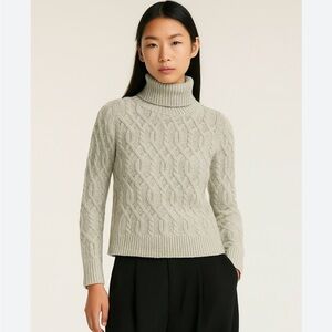 Nili Lotan Cable Knit Turtleneck Sweater in Light Gray